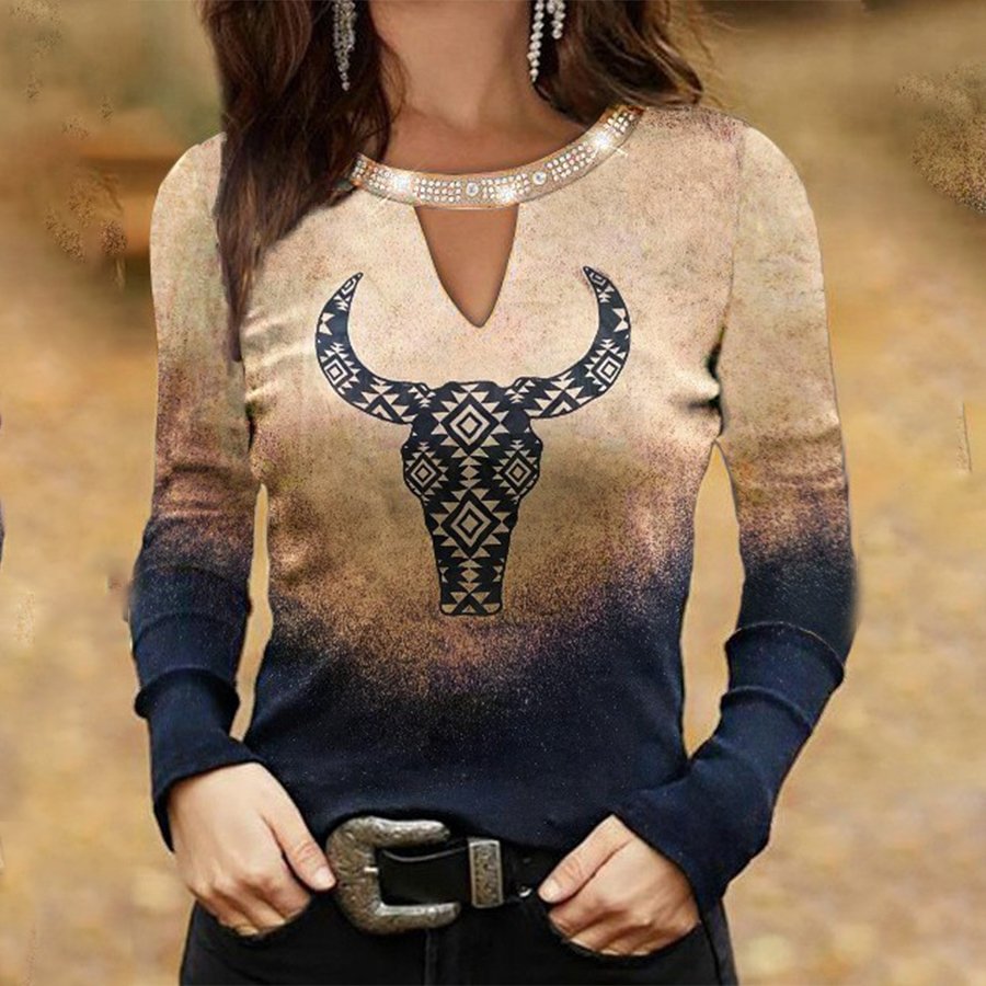 Ladies Retro Western Ethnic Print Top