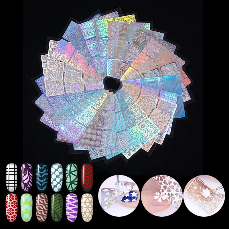 24 Sheets/Set Hollow Nail Art Transfer Stickers Stylish Self-adhesive Nail Art Decals Manicures DIY Decoration Accessories-Nail Inspo