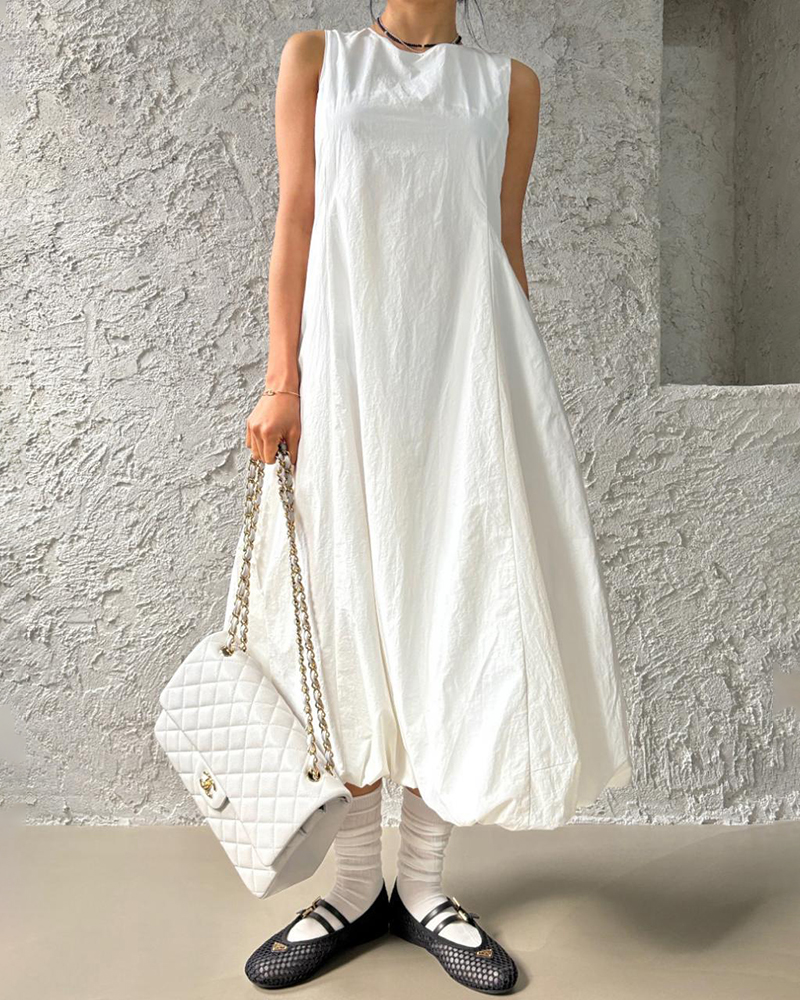 Sleeveless Solid Color Round Neck Loose Maxi Dress