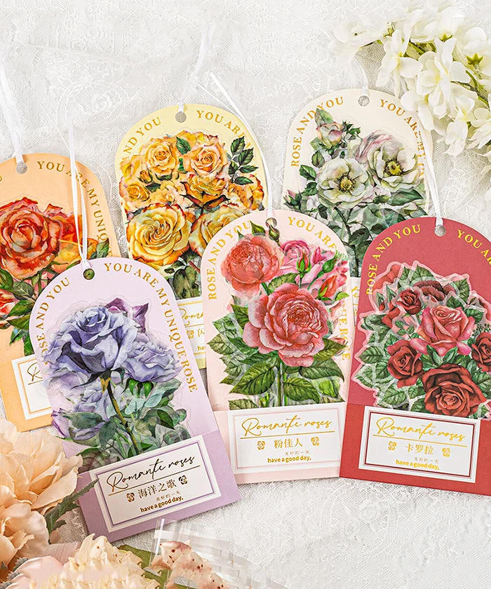 60 Pcs Romantic Rose Flowers Stickers Set