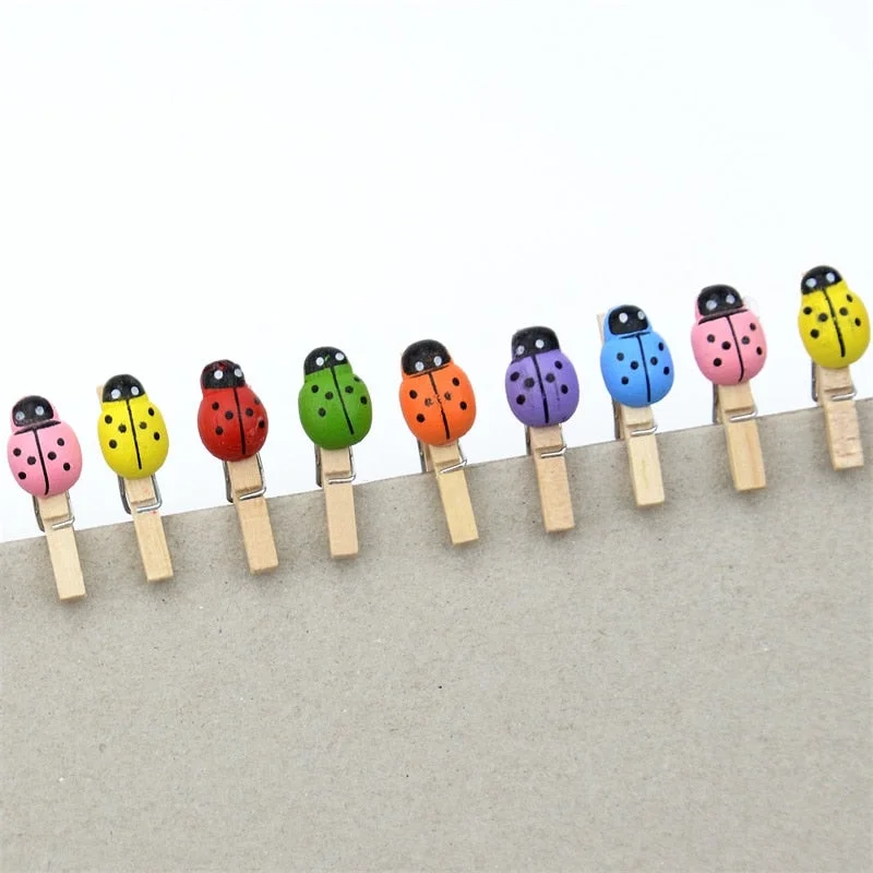 50 pcs Excellent Quality 25mm Mini Ladybug Wooden Clips Clothes Photo Paper Decorations Photo Spring For  DIY decorative clip