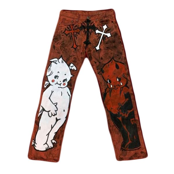 Relaxed Devil and Angel Print Pants