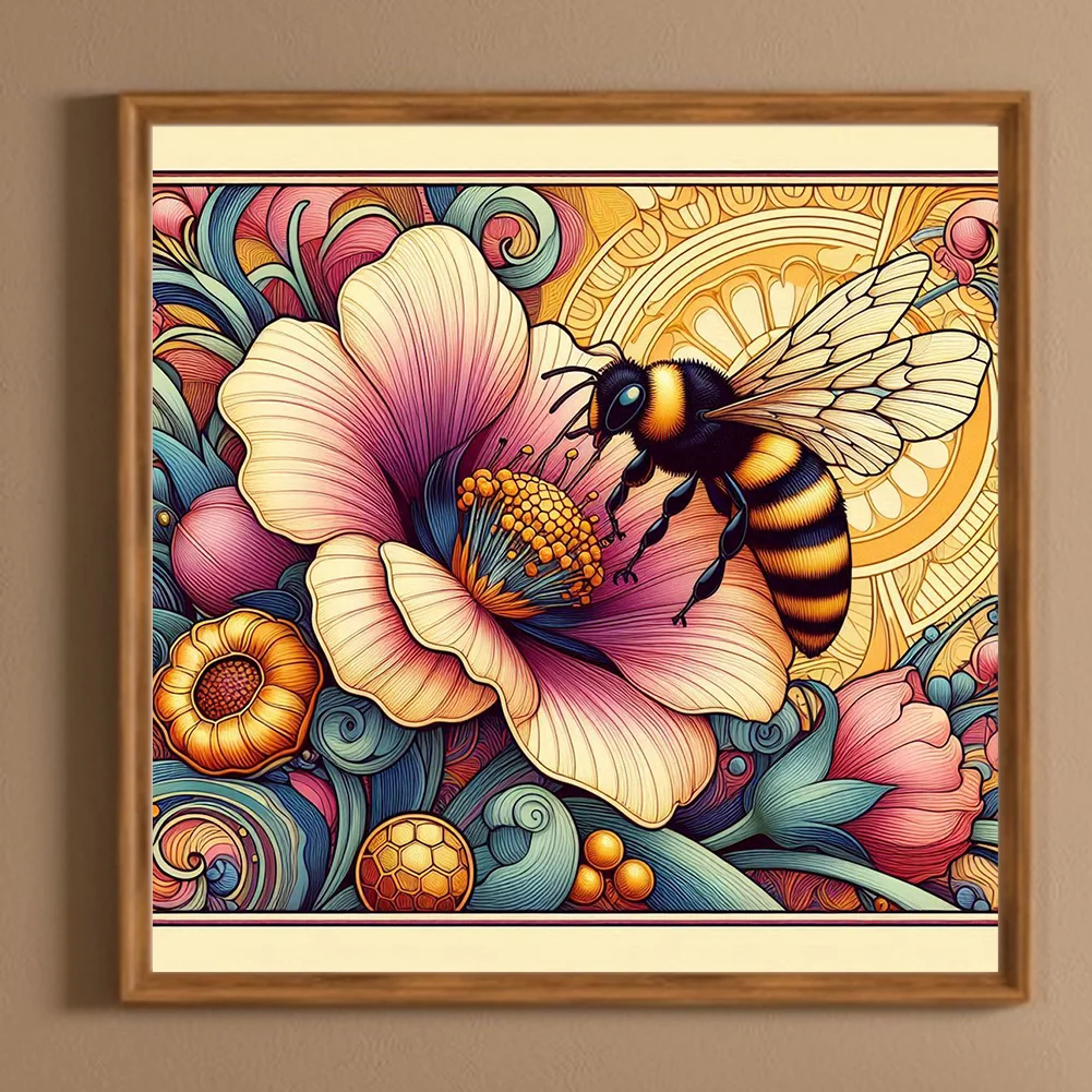 Diamond Painting - Full Round Drill - Flowers Honey Bees(Canvas|30*30cm)