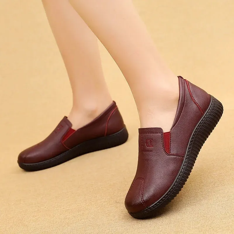 Moccasins Women's Genuine Leather Casual Shoes Autumn Loafers Ladies Flats Classic Sewing Round Toe Outside Shoes Woman Flats