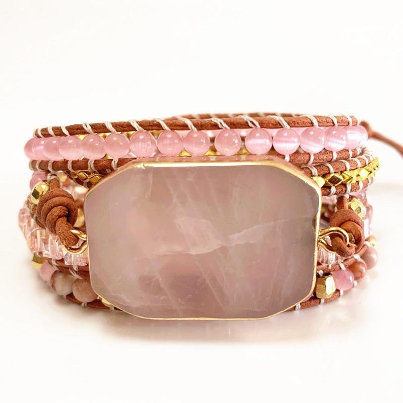 Bohemia pink spar woven bracelet