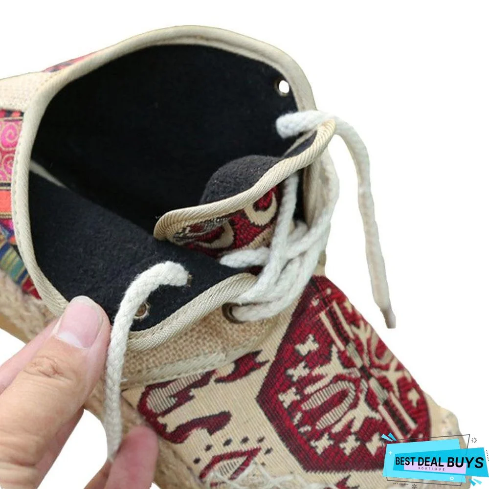 Embroider Shoes Women Ankle Boots Flat Autumn Shoes Comfortable Lace-Up Shoes Flats