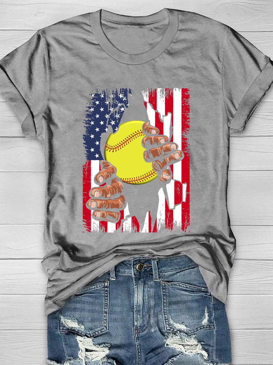 Flag For Softball Players Print Short Sleeve T-Shirt