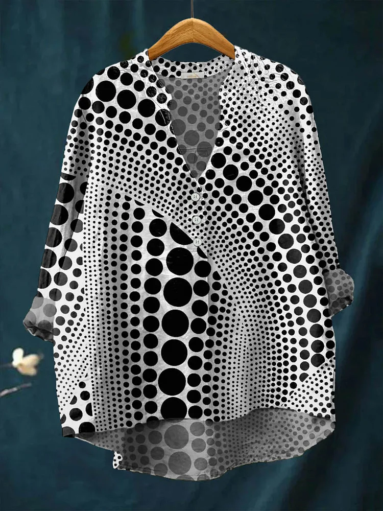 Women's Geometric Circle Pattern Art Print Casual Cotton And Linen Shirt