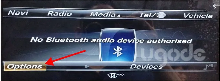 Mercedes NTG Bluetooth audio Options button highlighted