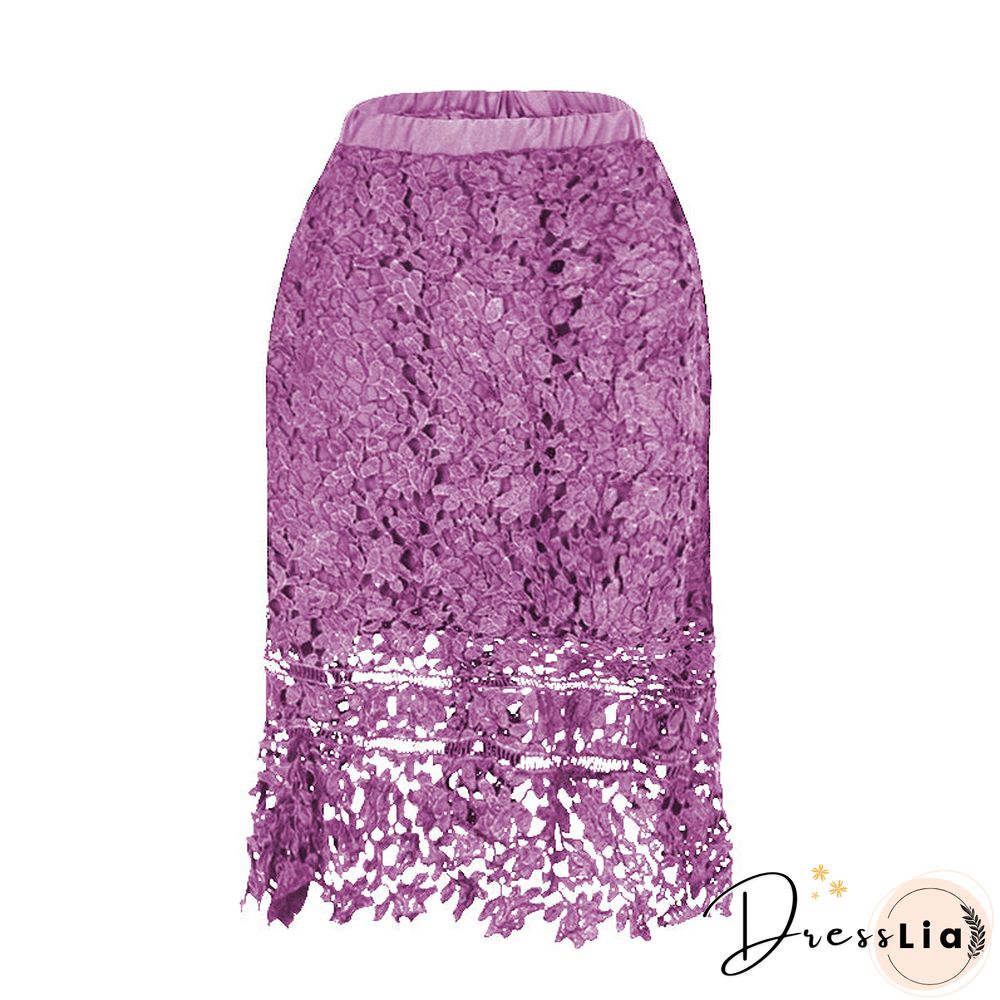 Elastic Waist Lace Midi Skirts