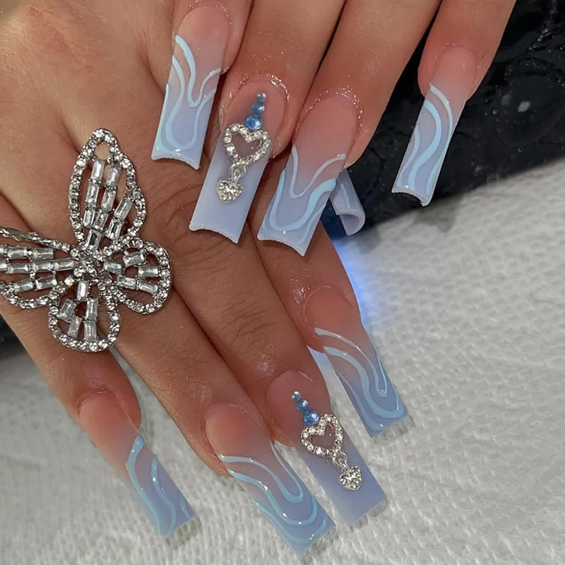 Churchf Churchf Grain Long Ballet Gradient Ins Wind Flash Diamond Love Diamond Wear Fake Nail Products