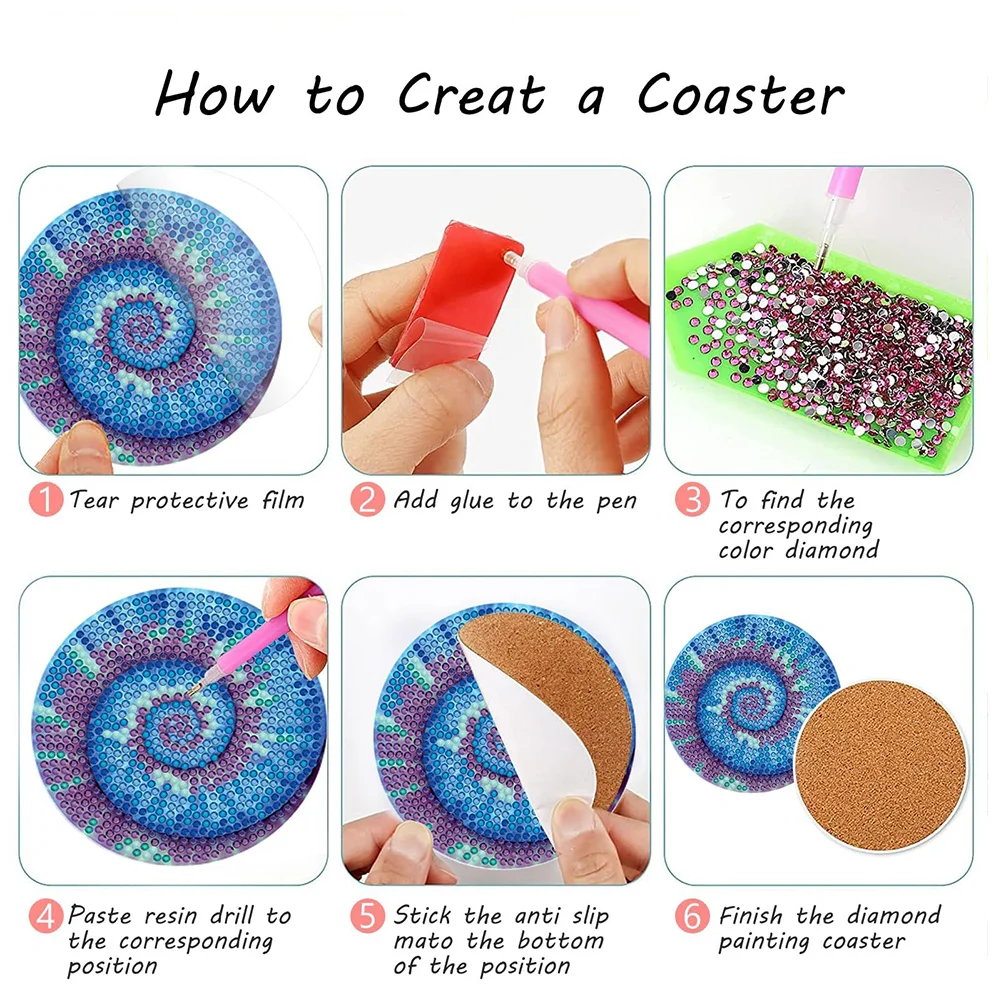 8pcs DIY Typology Art Acrylic Diamond Painting DIY Coaster for Adults Kids