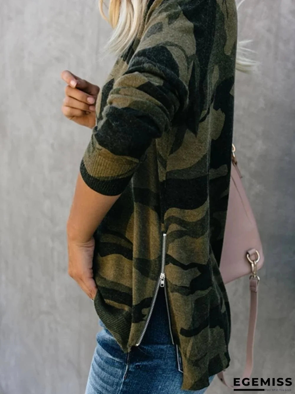 Army Green Long Sleeve Casual plus size Sweater | EGEMISS