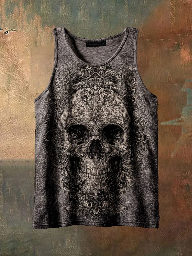 Rock In Peace Bat Wings Skull Memorial Bleached Tank Top