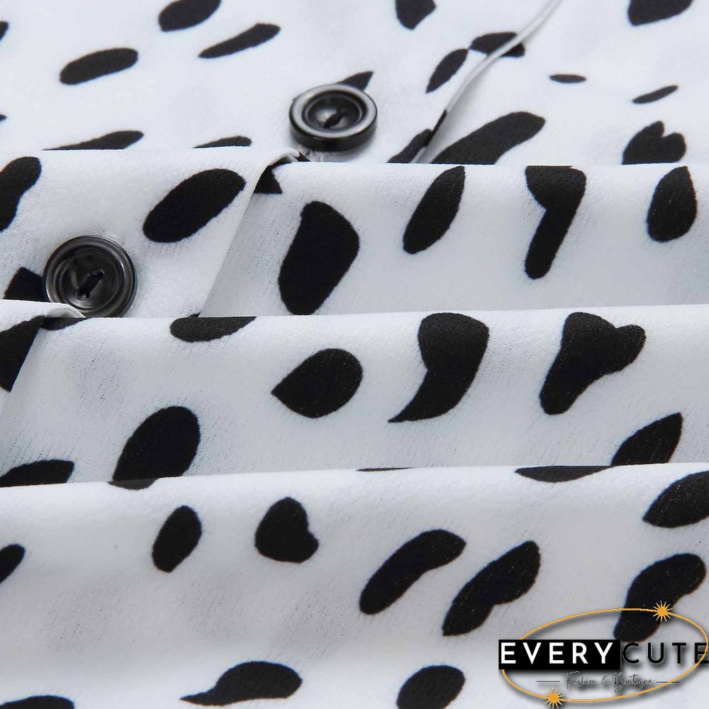 Oversized Retro Long Sleeve Leopard Print Button Up Shirt Womens