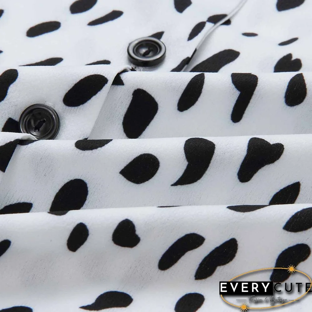 Oversized Retro Long Sleeve Leopard Print Button Up Shirt Womens