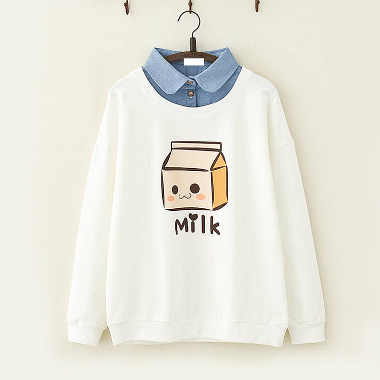 Milk Box Print Sweatshirt - Modakawa Modakawa