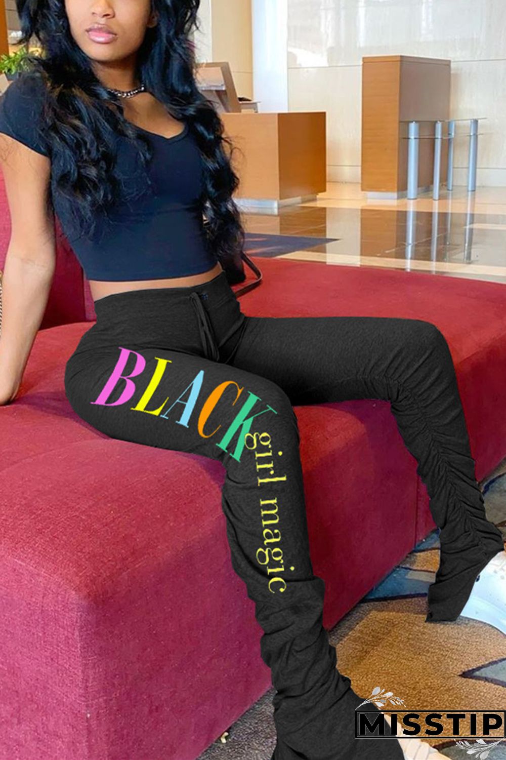 Light Green Fashion Casual Letter Printed Sports Pants