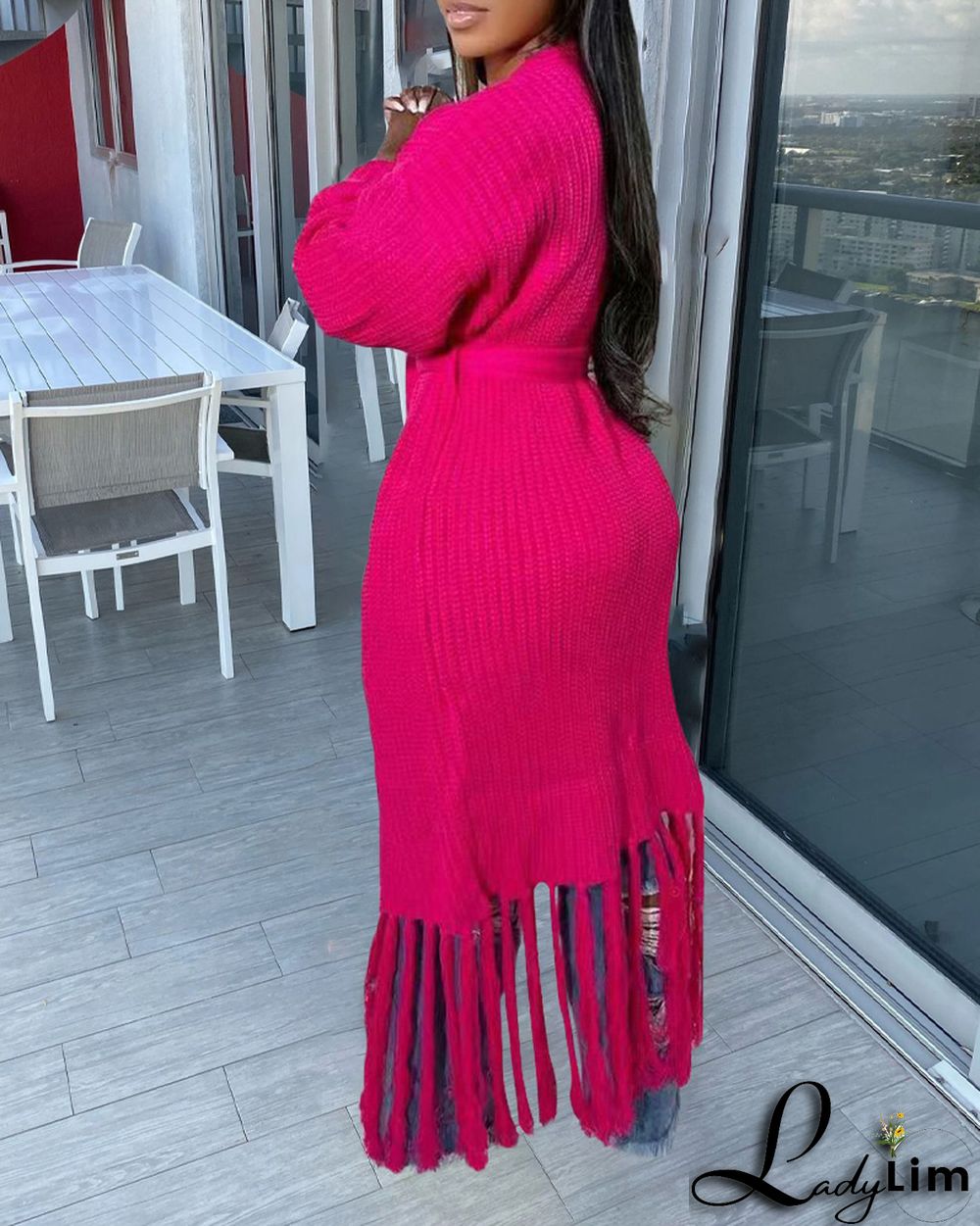 Women Long Sleeve Fringe Cardigan Sweater