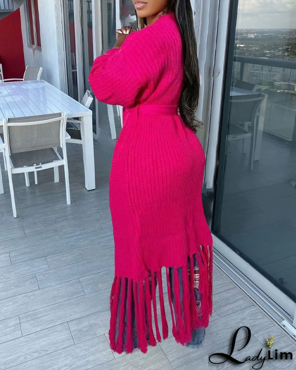 Women Long Sleeve Fringe Cardigan Sweater