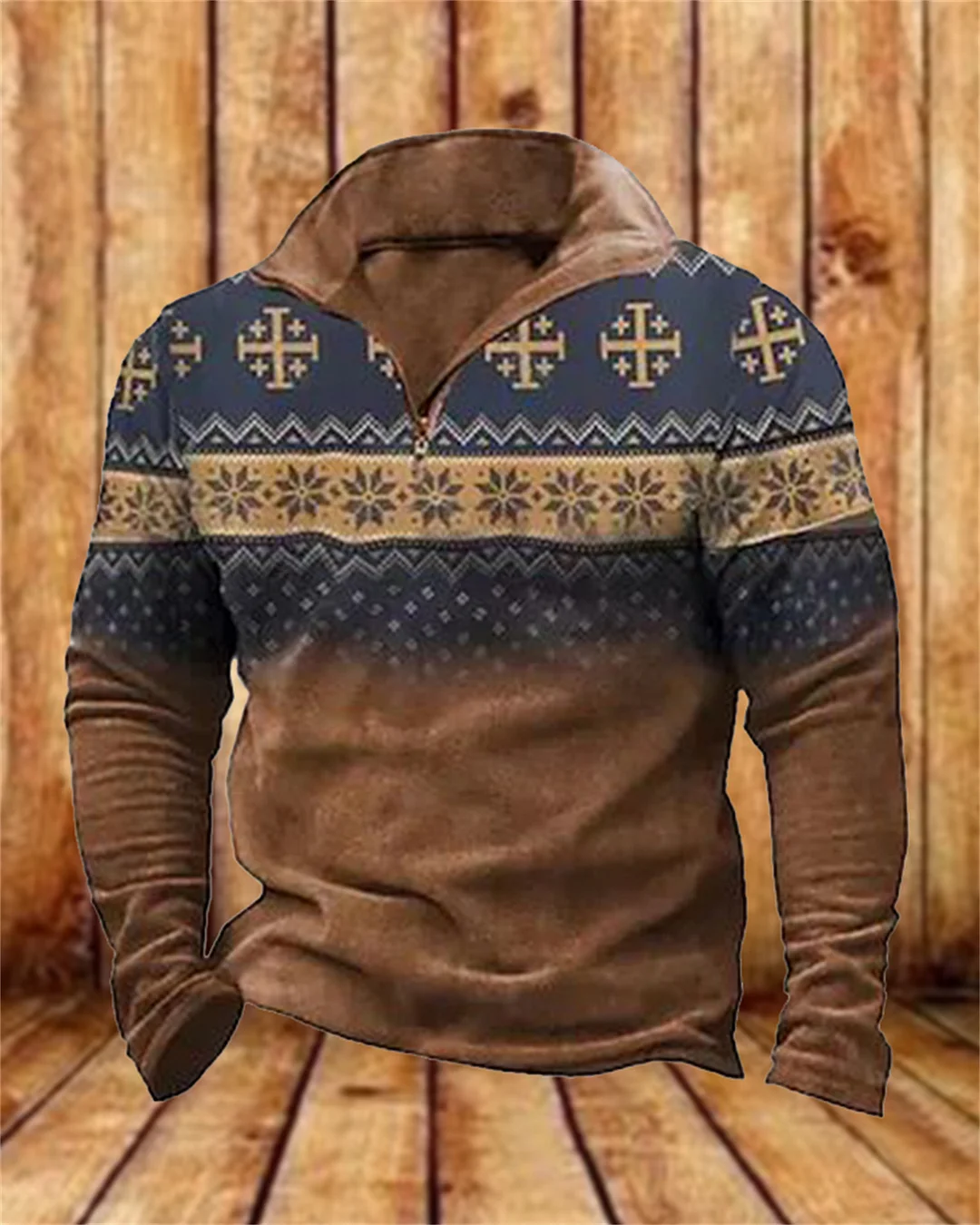 Suitmens Men's Fleece Southwestern Ethnicity Zipper Hooded 00400