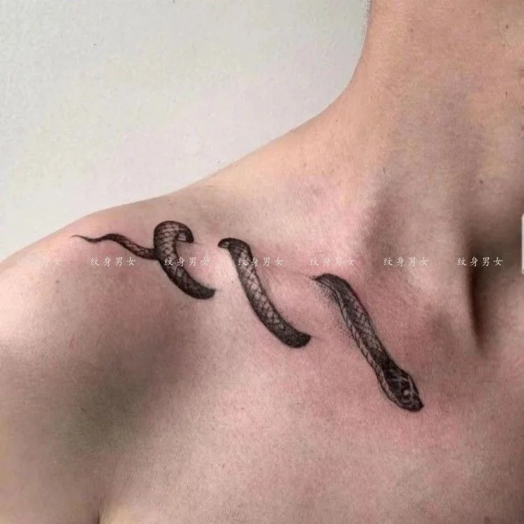 Sdrawing Snake Tattoo for Men Women Sexy Tattoo Sticker Temporary Tattoos Waterproof Lasting Tattoo Clavicle Black Viper Fake Tattoo