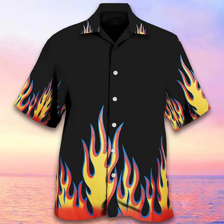 Demandernyc Flame 3D Printed High Quality Men Shirt Man/Women Casual Fashion Short Sleeves Shirts Button Lapel Tops Oversized Unisex Clothes