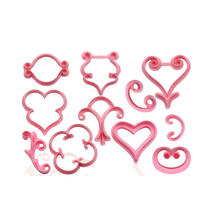 12Pcs Heart Lace Sugar Craft Cake Fondant Cutter Embossed Mould