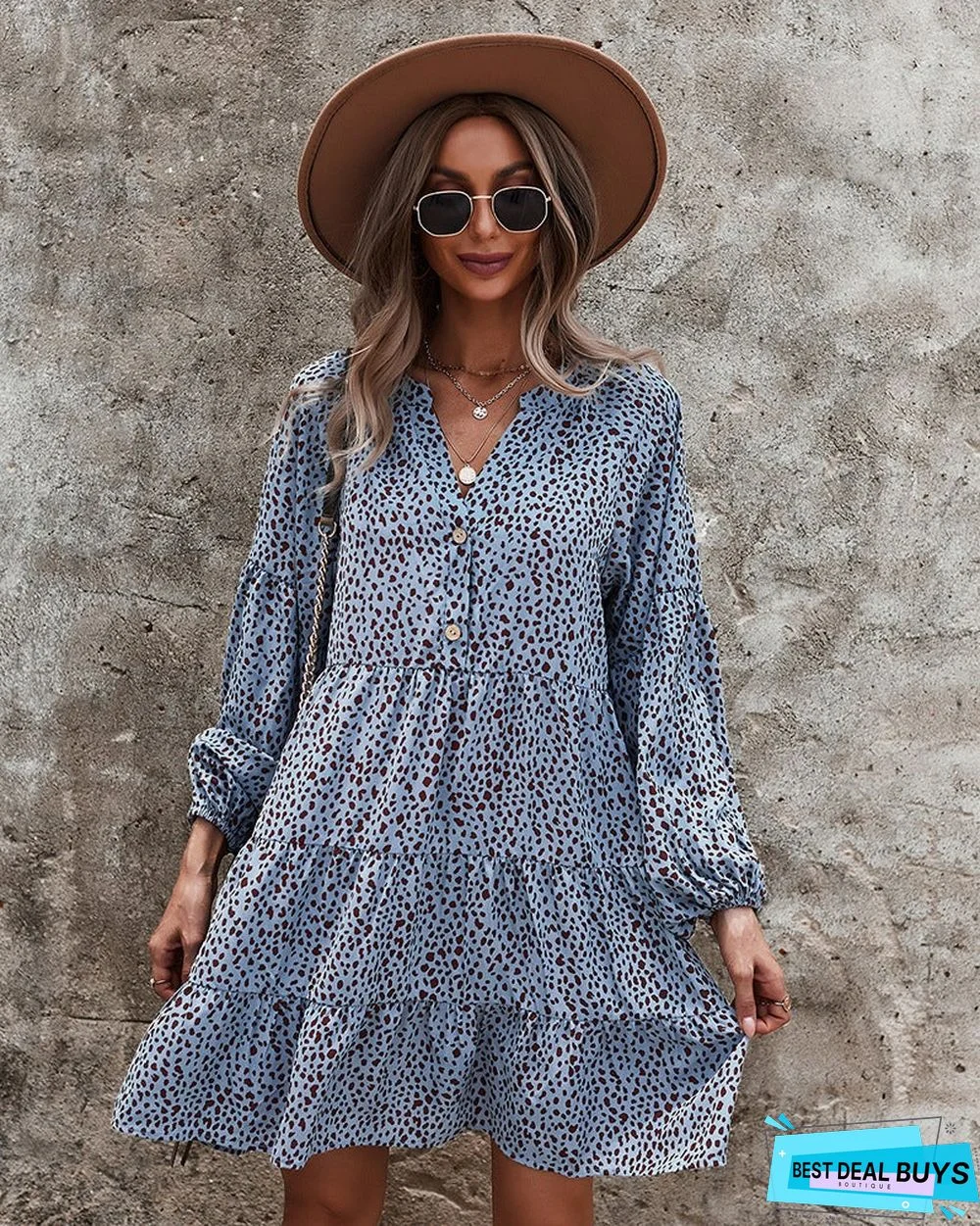 European and American Long Sleeve Fashion Women's Leopard Print Dress