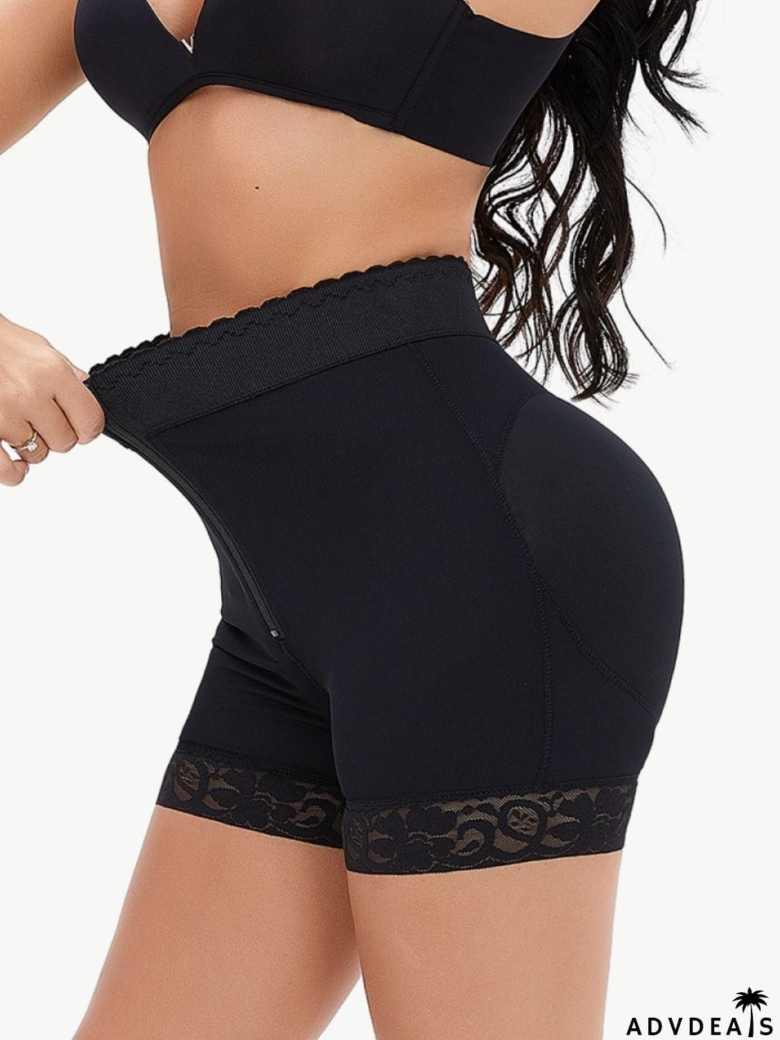 Full Size Zip-Up Lace Trim Shaping Shorts