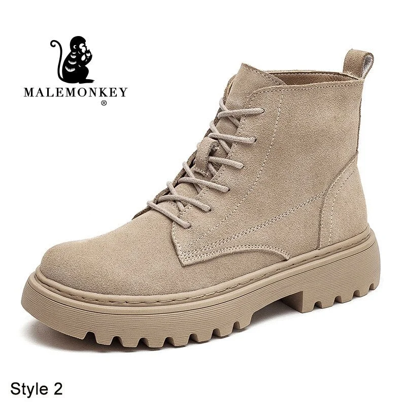 High Qualtiy Women Winter Boots Leather 2021 Fashion Ankle Boots Non Slip Platfrom Boots Warm Short Plush Female Shoes Handmade