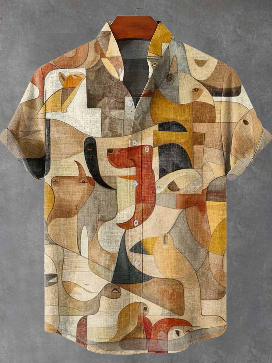 Vintage Art Abstract Patterns Vintage Print Casual 100% Cotton Shirt