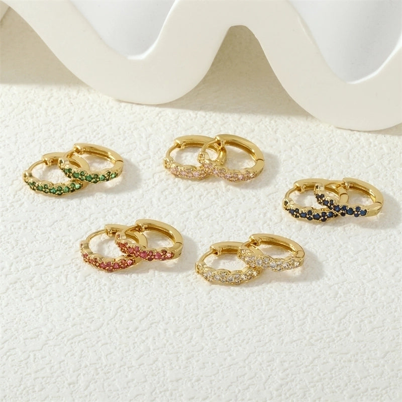 1 Pair IG Style Round Inlay Copper Zircon Earrings