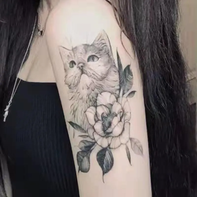 Tatoo Waterproof Cat Japanese Cute Pet Arm Semi Permanent Tattoo Cat Animal Funny Tattoo Sticker Temporary Tattoos for Men Women