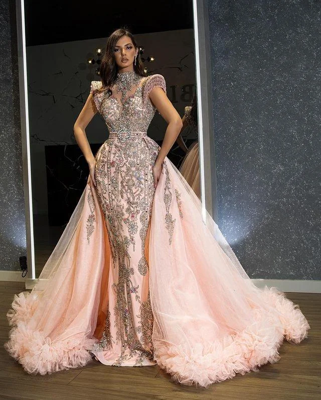 Promsstyle Stand collar metallic threading tulle hem maxi dress Prom Dress 2023