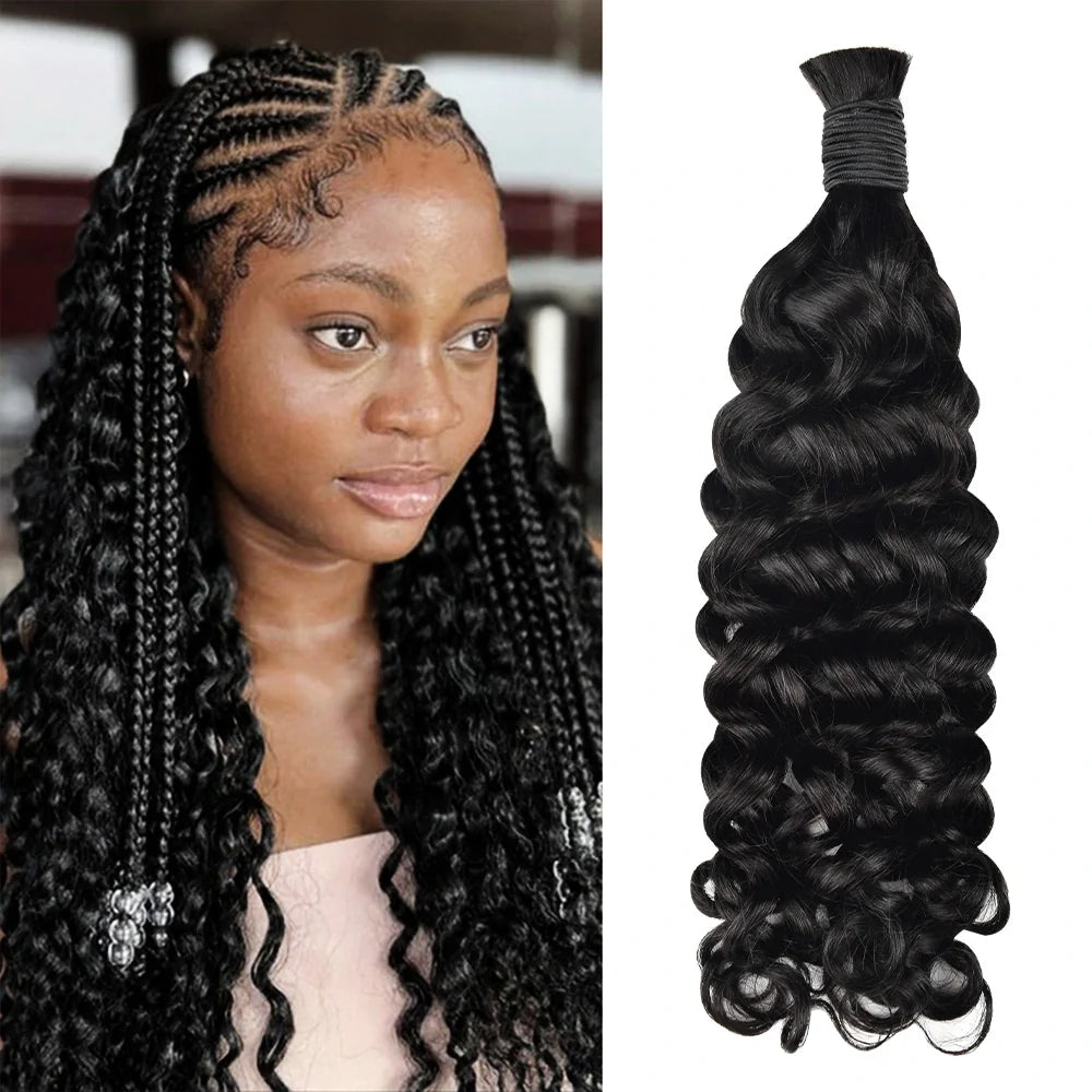 #1 Jet Black Italian Curly 100% Human Hair Braid Styles BORUIHAIR