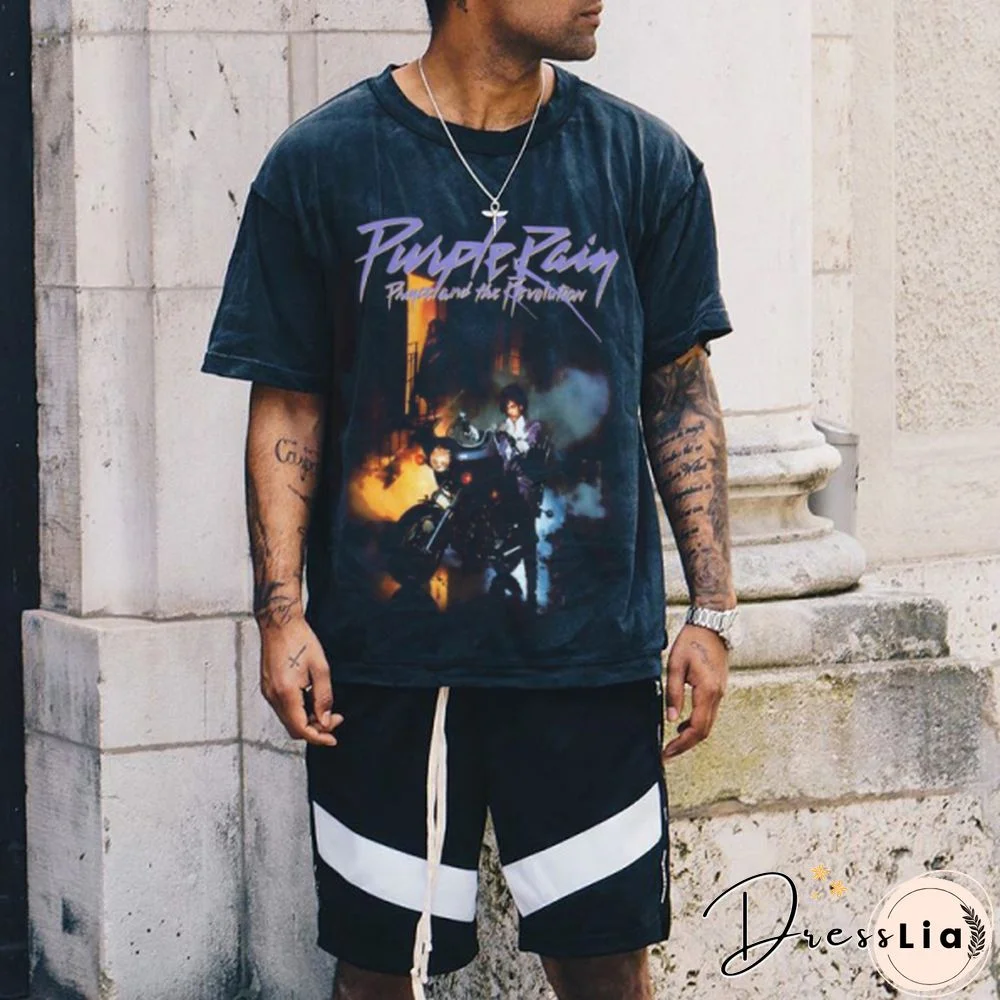 Mens Vintage Round Neck Printed Short-Sleeved T-Shirts