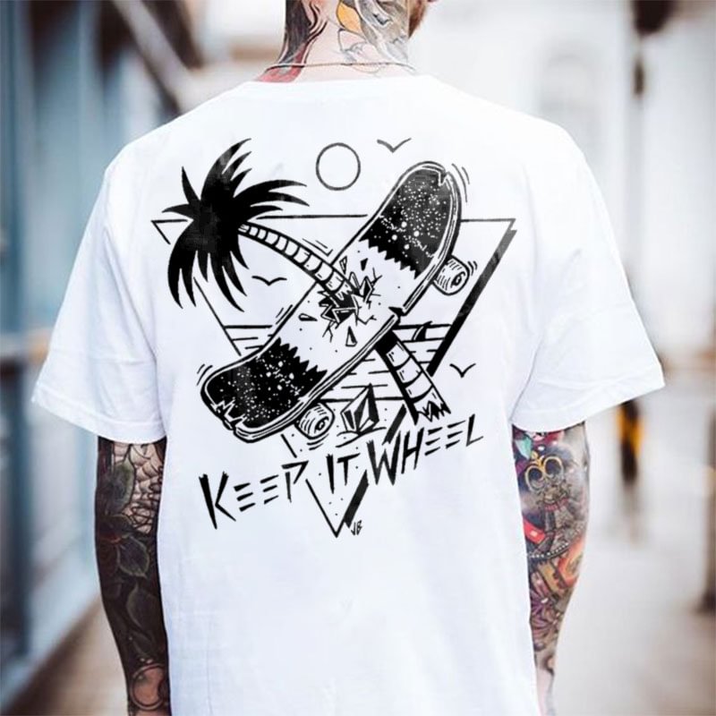 Keep It Wheel Skate Board Stuck In Coconut Printed Men's T-shirt - Krazyskull