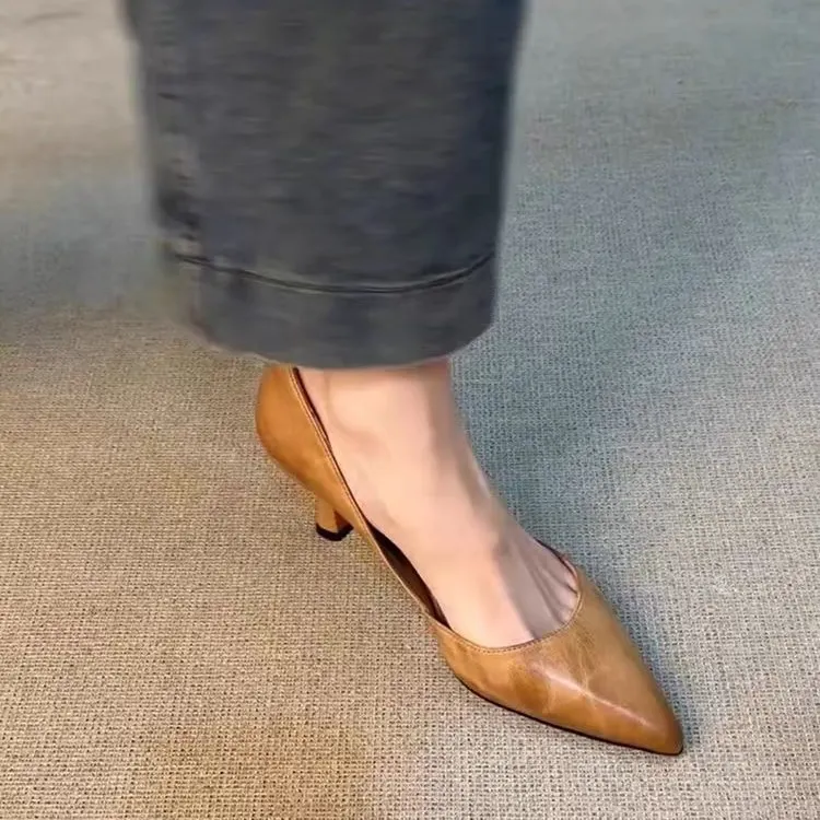 Breakj Breakj Retro Tip-Tip High-Heeled Women's New One-Legged Fine-Heeled Single Shoes