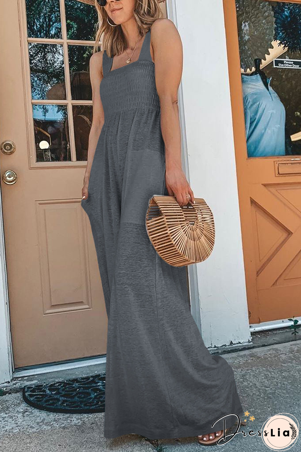 Solid Color Sleeveless Wide Leg Jumpsuit