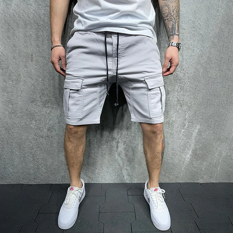 BrosWear Casual Solid Color Cargo Multi-Pocket Tactical Shorts