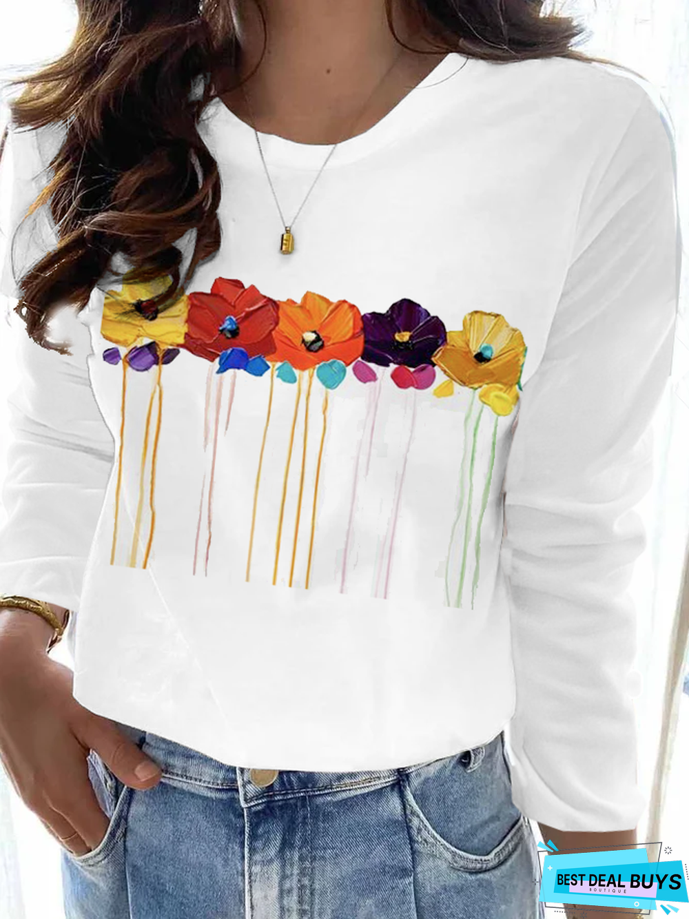 Women's  Loosen T-shirt Tee Poppy Print Long Sleeve Crew Neck Floral T-shirt Tee Fall Spring