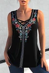 Plus Size Floral Print Cross Strap Casual Tank Top