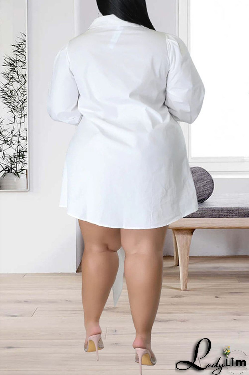 White Fashion Casual Solid Patchwork Turndown Collar Shirt Dress Plus Size Dresses