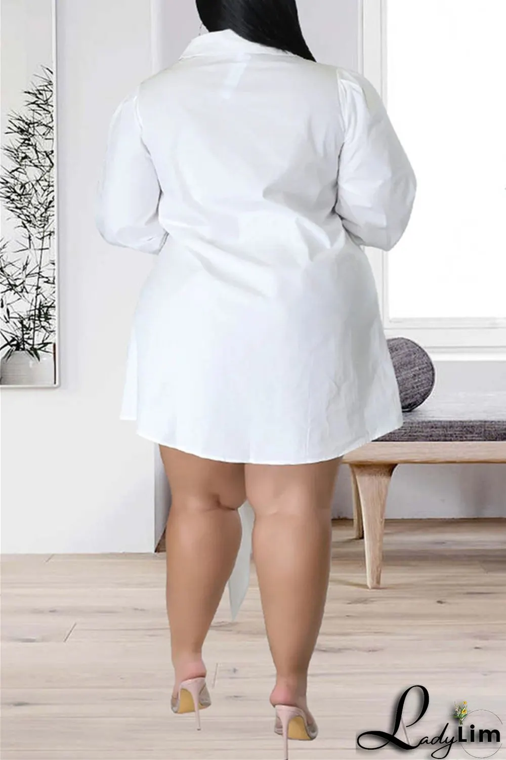 White Fashion Casual Solid Patchwork Turndown Collar Shirt Dress Plus Size Dresses