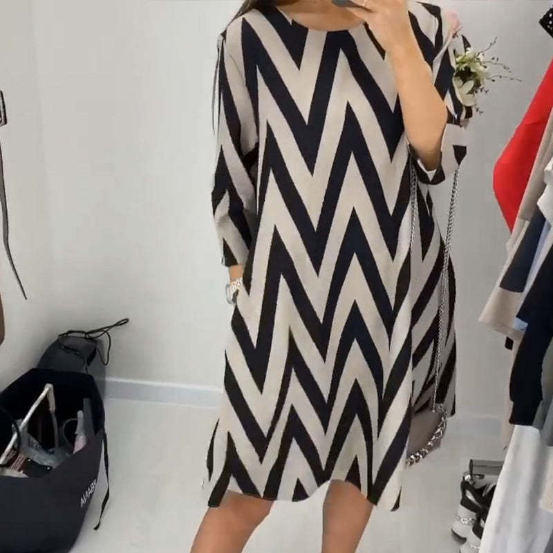 Mature Ladies Fashion Loose Slimming Stripes Casual Dress