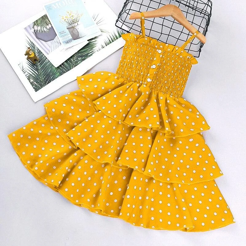 Girls Dresses 2021 Summer Teenagers Dot Sling Princess Dress Elegant Children Clothes Girl Cake Dress 4 8 10 Years Kids Outfit