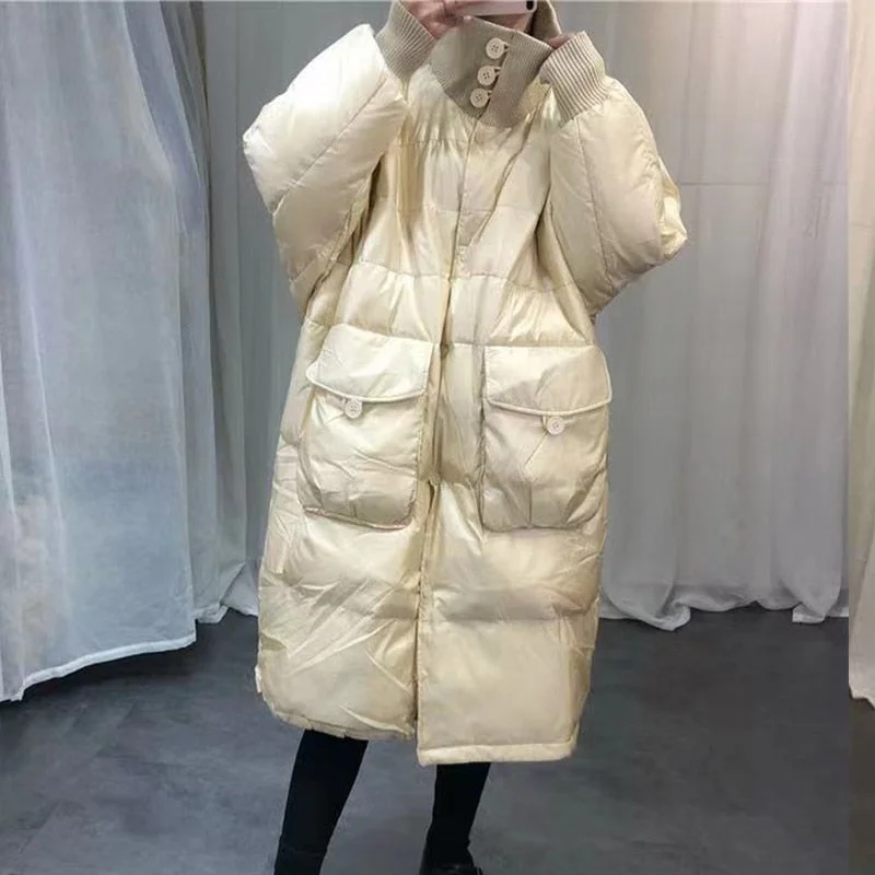 Ailegogo Winter Women Thick Warm 90% White Duck Down Long Parka Casual Female Pocket Zipper Snow Outwear Loose Down Jackets