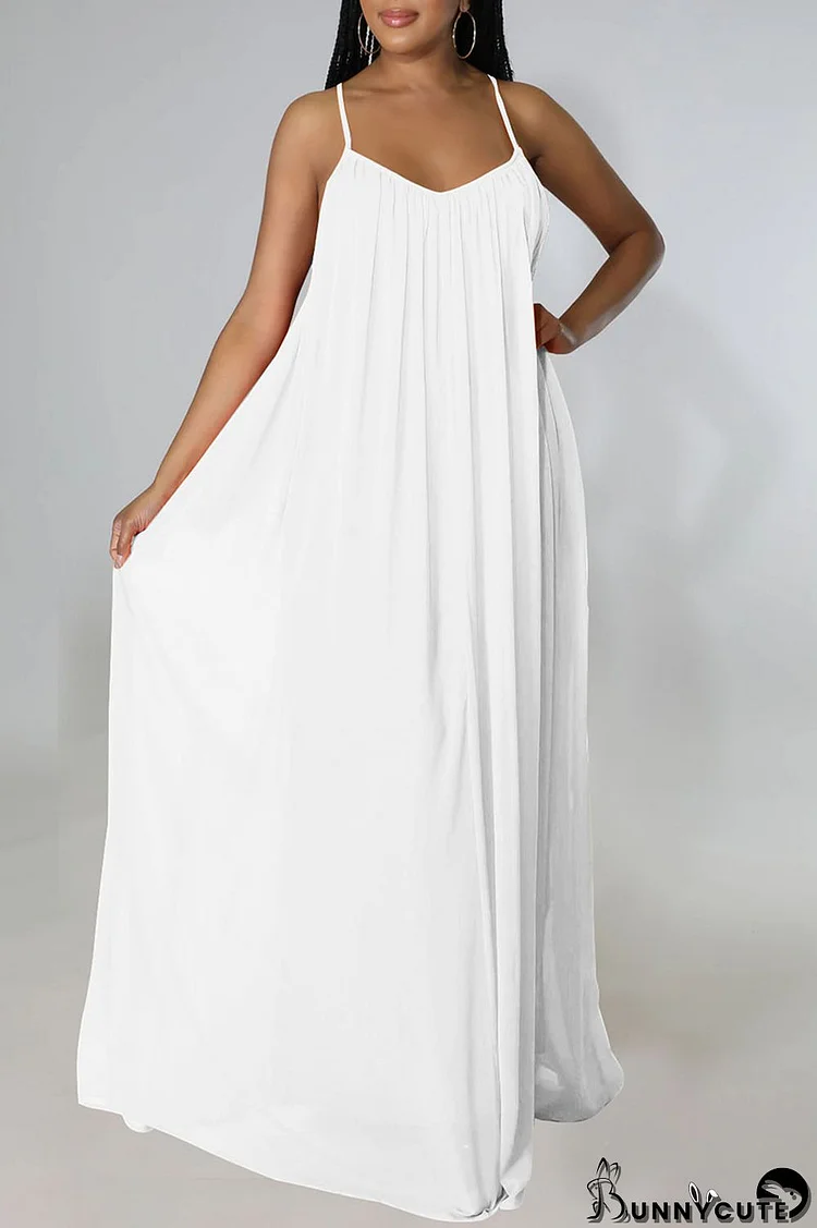 White Casual Solid Split Joint Backless Spaghetti Strap Sling Dress Dresses