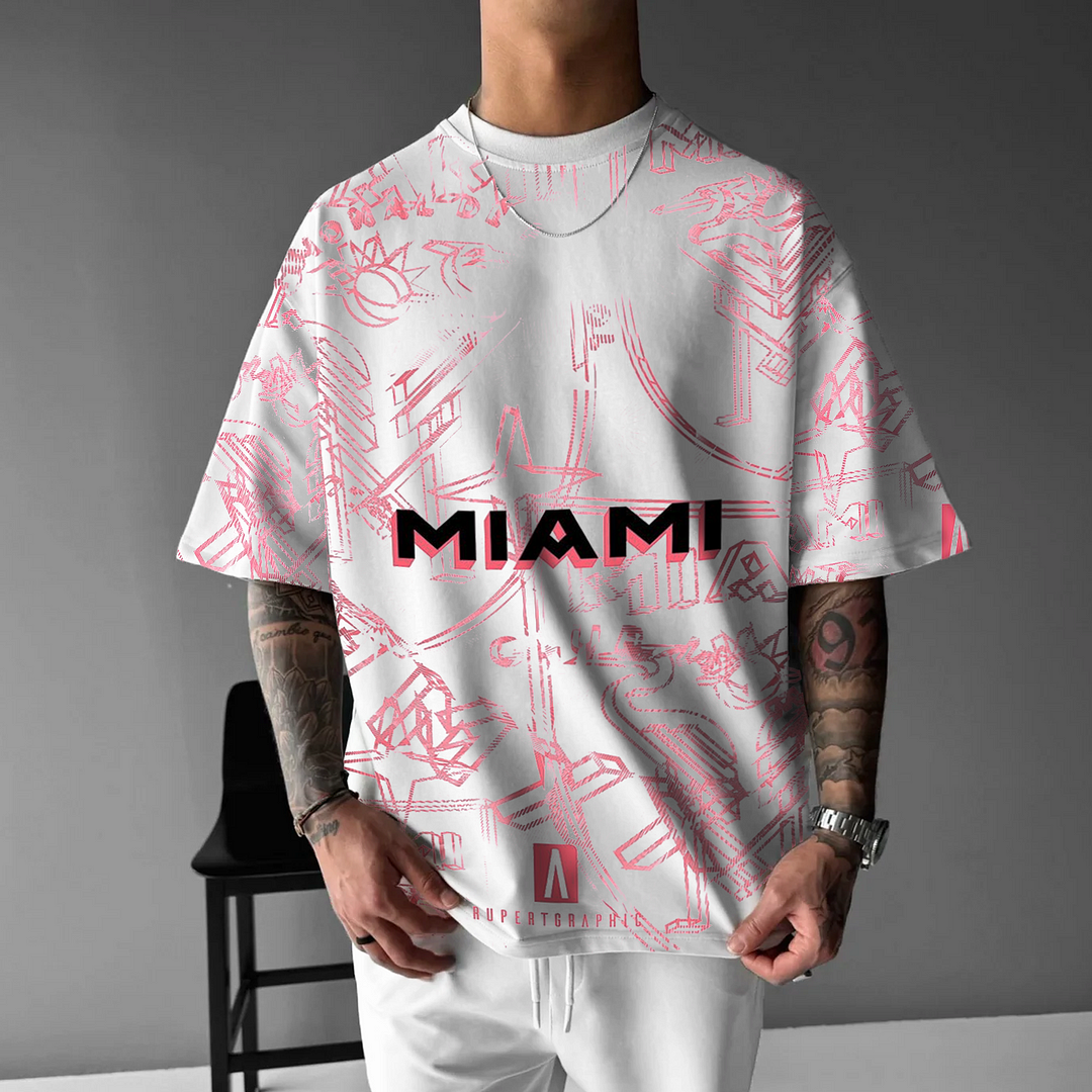 Miami Inter Print Oversized T-Shirt、、URBENIE
